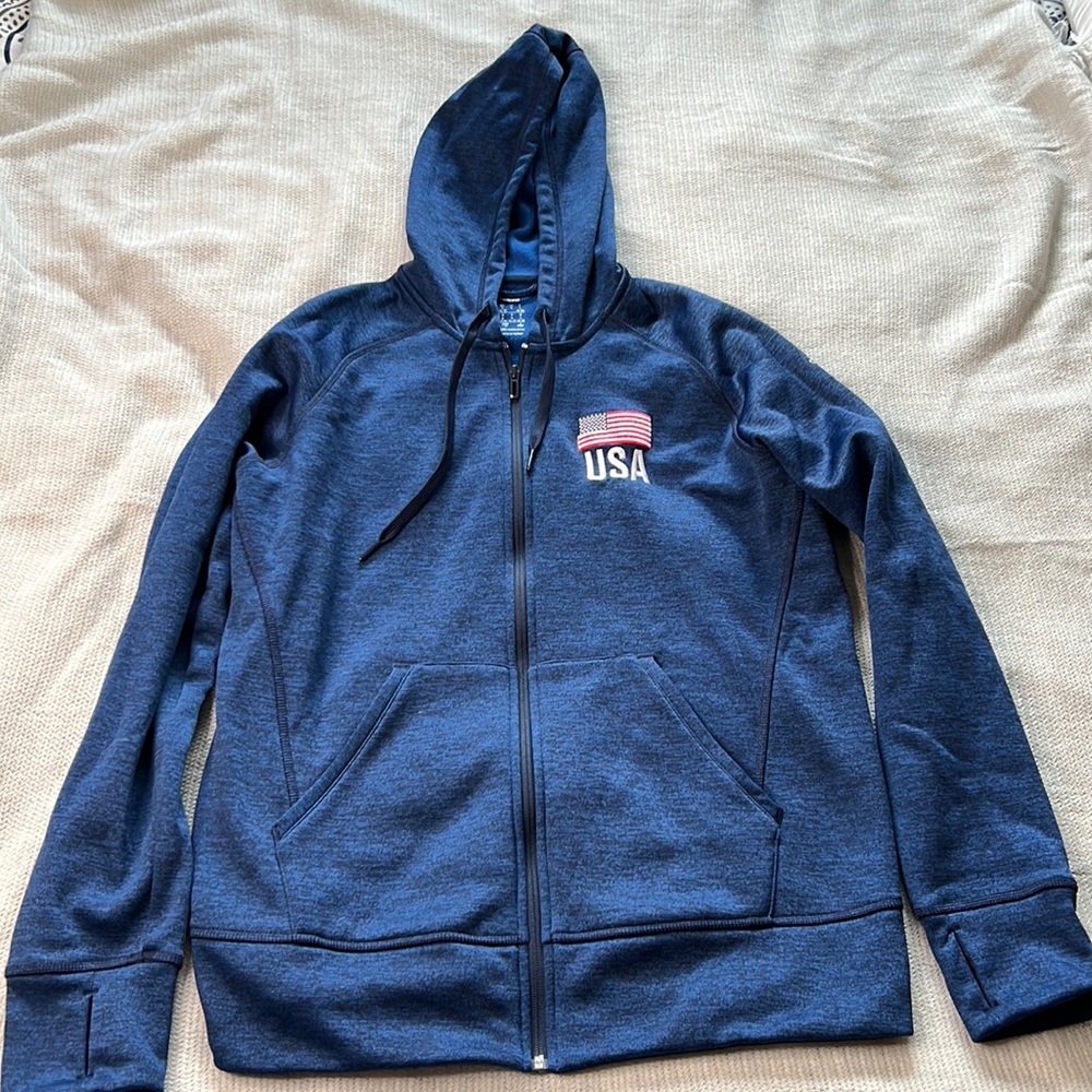 USAV Adidas Climawarm Zip Up w/ Hood - Heathered Blue